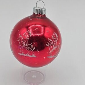 Vintage Shiny Brite Soldier Horse Red Glass Christmas Ornament Stencilled Church